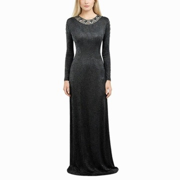Unbranded Dresses & Skirts - Vintage Black Metallic Shimmer Maxi Bodycon Dress Stretch Crochet Size S/M